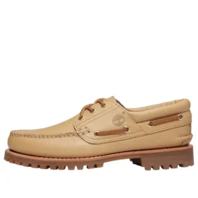 Authentischer 3-Loch-Lug-Handgenähter Bootsschuh „Beige“