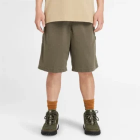 Gewaschene Heavy-Twill-Carpenter-Shorts „Olive Green“