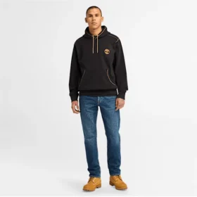 Herren-Hoodie mit kontrastfarbenen Nähten und Logo – Schwarz