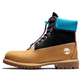 Hochwertige 6-Inch Premium Wasserdichte Stiefel „Weizenfarbenes Nubukleder mit schwarzem und blauem Kragen“