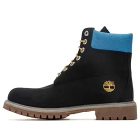 Hochwertige 6-Inch-Wasserdichte Stiefel „Schwarzes Nubukleder mit Blau“