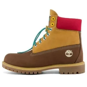 Premium 6-Inch Waterproof Boot „Braunes Nubukleder mit gelbem und rotem Kragen“