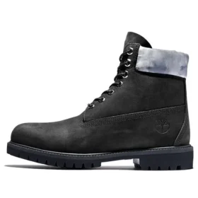 Premium 6-Inch Waterproof Boot „Schwarzes Nubukleder mit grauem Camo-Kragen“