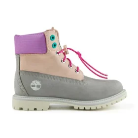 Valentines Day 6-Inch Premium Waterproof Boot mit breiter Passform „Graues und beiges Nubukleder mit violettem Kragen“ Valentines Day 6-Inch Premium Waterproof Boot mit breiter Passform „Graues und beiges Nubukleder mit violettem Kragen“