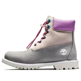 Valentinstag – 6-Inch Premium Waterproof Boot „Graues und beiges Nubukleder mit violettem Kragen“ Valentinstag – 6-Inch Premium Waterproof Boot „Graues und beiges Nubukleder mit violettem Kragen“
