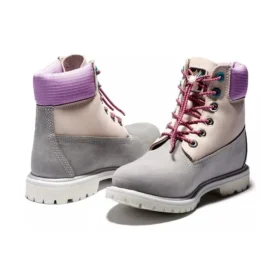 Valentinstag – 6-Inch Premium Waterproof Boot „Graues und beiges Nubukleder mit violettem Kragen“ Valentinstag – 6-Inch Premium Waterproof Boot „Graues und beiges Nubukleder mit violettem Kragen“
